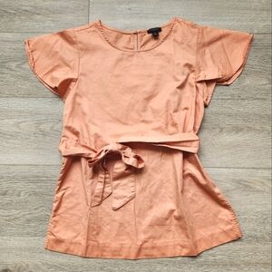 Ann Taylor Coral Peach Shirt Womens Xsp Top Fabric Belt Short Sleeves Cotton